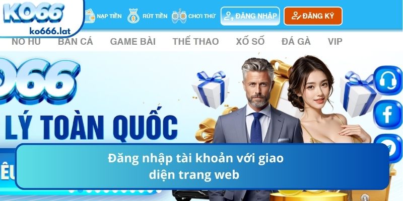 Đăng nhập tài khoản với giao diện trang web